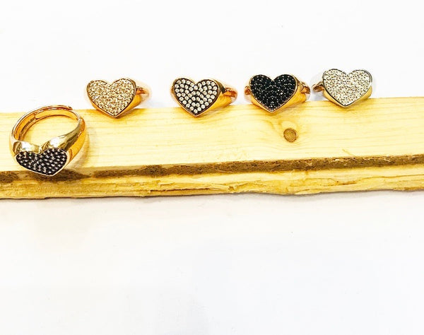 Anello cuore zirconi regolabile