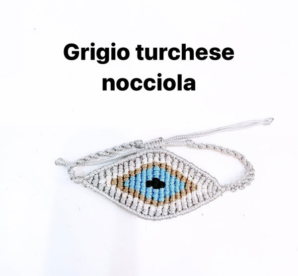 Bracciale  cavigliera evil eye occhio filo macrame regolabile