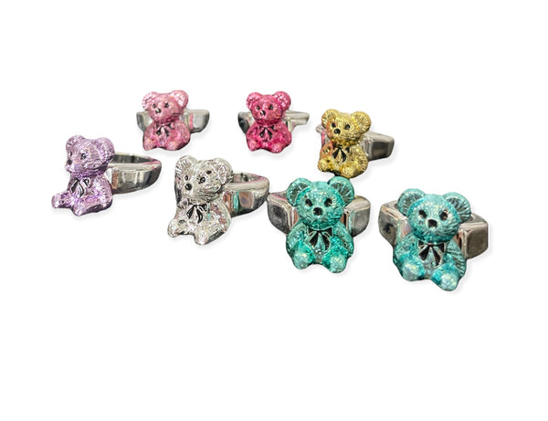 Anello resina metallizzato orsacchiotto teddy con fiocco