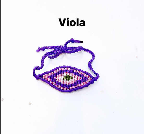 Bracciale  cavigliera evil eye occhio filo macrame regolabile