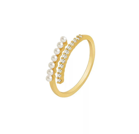 Anello fedina contrarie’ micro perle e zirconi