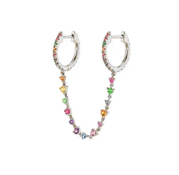 Mono orecchino doppio con catenella vari colori argento 925