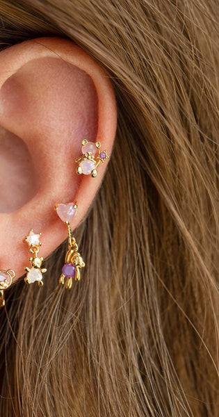 Mono orecchino due varianti colore piercing orsacchiotto con bacchetta magica
