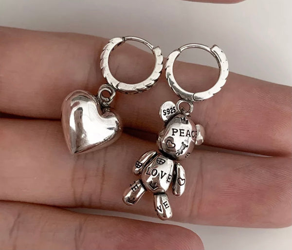 Mono orecchino cuore tridimensionale argento 925