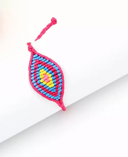 Bracciale  cavigliera evil eye occhio filo macrame regolabile
