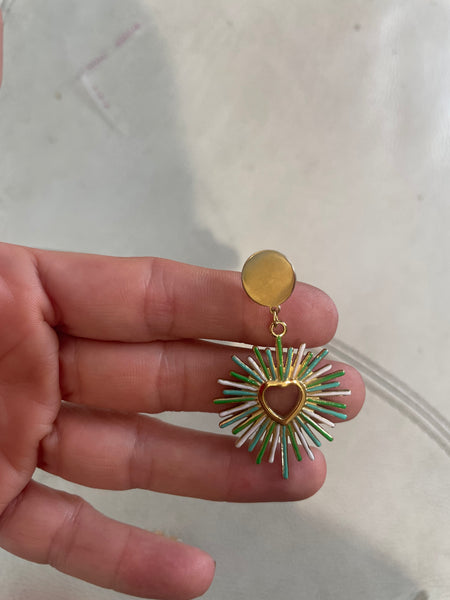 Mono orecchino vari colori cuore sacro raggio