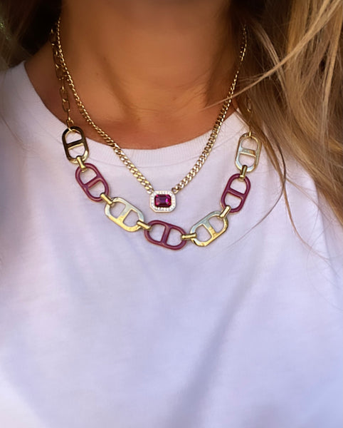 Collana charms punto luce quadrato groumette vari colori