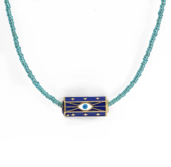 Collana amuleto turco cilindrico perline tonde vari colori