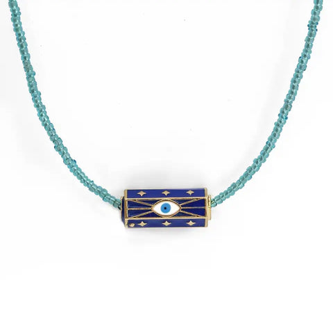 Collana amuleto turco cilindrico perline tonde vari colori