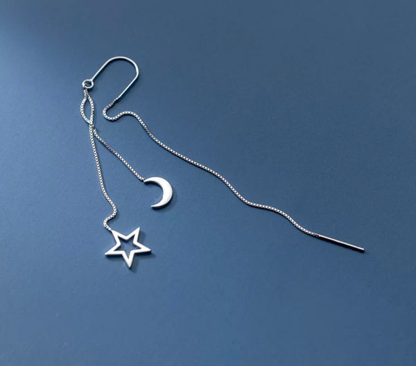 Mono orecchino catenella saliscendi sali e scendi stella luna due varianti colore