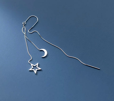 Mono orecchino catenella saliscendi sali e scendi stella luna due varianti colore