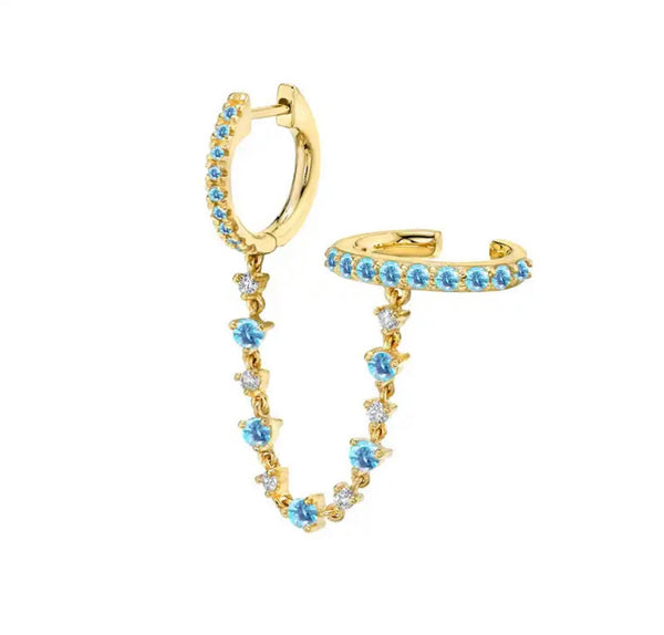 Mono orecchino doppio con catenella e earcuff argento 925 vari colori
