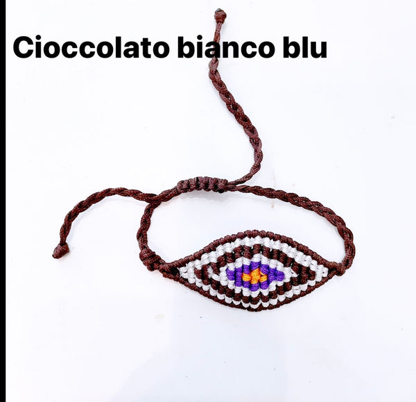 Bracciale  cavigliera evil eye occhio filo macrame regolabile