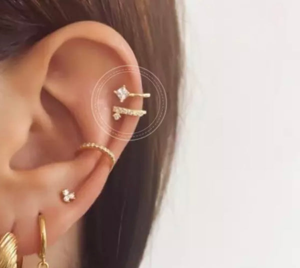 Mono earcuff doppio argento 925 crystal e pavettato