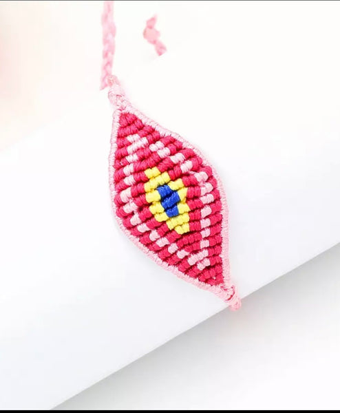 Bracciale  cavigliera evil eye occhio filo macrame regolabile