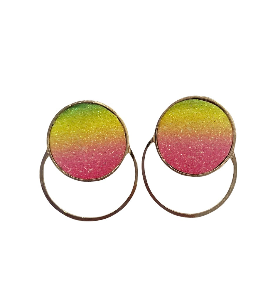 Coppia orecchini cerchio orizzontale pelle glitter  multicolor