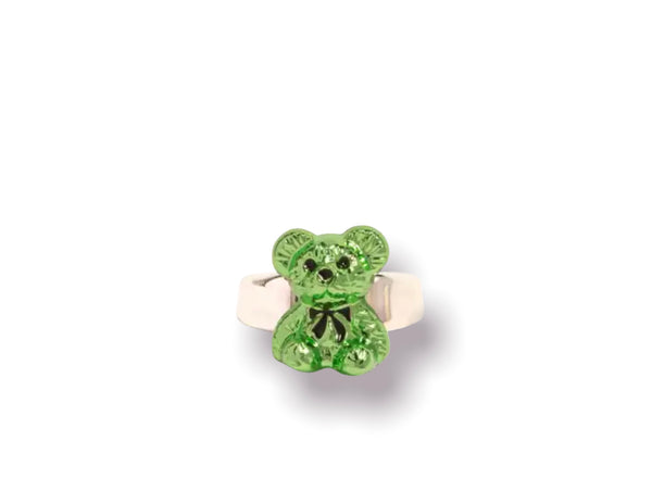 Anello resina metallizzato orsacchiotto teddy con fiocco