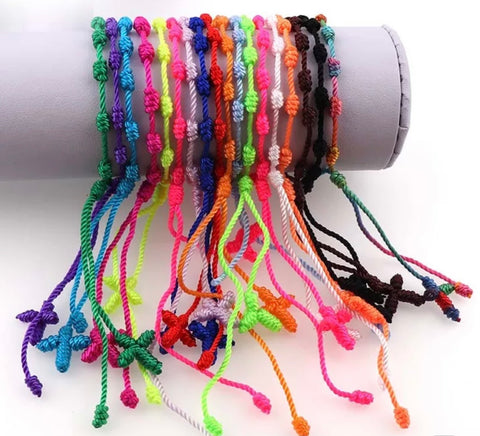 Bracciale cavigliera  decenarius macrame croce Rosario