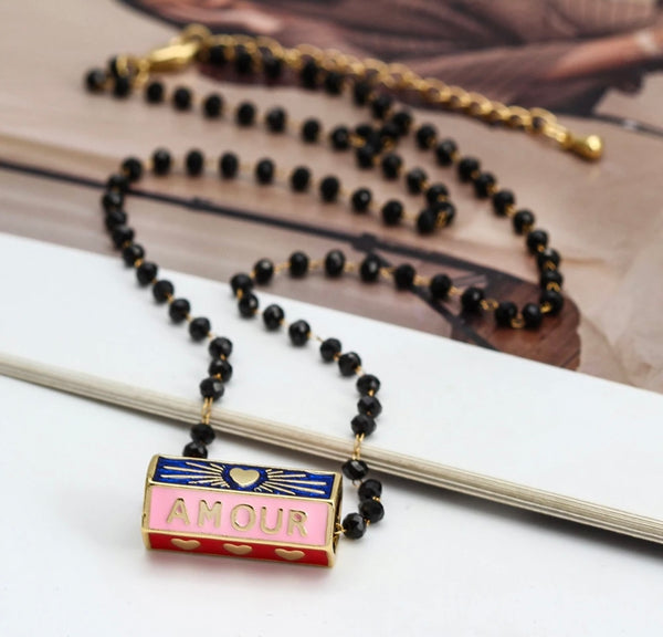 Collana con amuleto turco cilindrico vari colori con catena Rosario