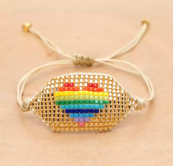 Bracciale cavigliera perline cuore Rainbow