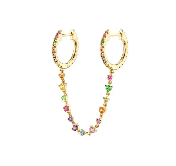 Mono orecchino doppio con catenella vari colori argento 925