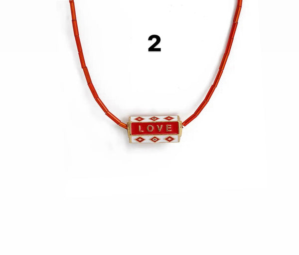 Collana amuleto turco cilindrico  vari colori collanina con perline baquette