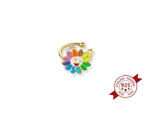 Earcuff fiore Rainbow argento 925