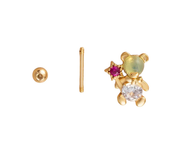Mono orecchino due varianti colore piercing orsacchiotto con bacchetta magica