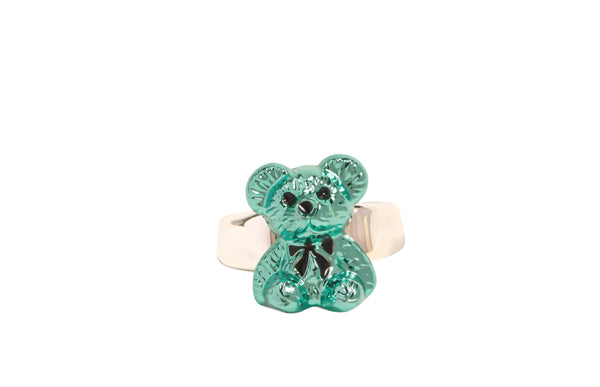 Anello resina metallizzato orsacchiotto teddy con fiocco